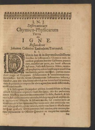 Dissertationum Chymico-Physicarum Tertia De Igne.