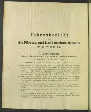 Jahresbericht über die Fürsten- und Landesschule Meissen vom Juli 1874 bis Juli 1875