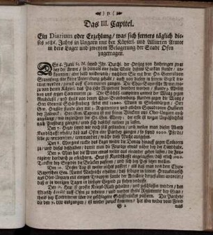Das III. Capitel. Ein Diarium oder Erzehlung/ was sich ferners täglich dieses 1686. Jahrs in Ungarn mit der Käyserl. und Alliirten Armee ... zugetragen