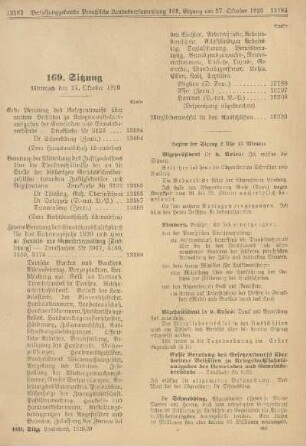 169. Sitzung. Mittwoch den 27. Oktober 1920
