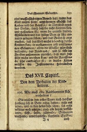Das XVII. Capitel. Von dem Verhalten der Kindbetterin.