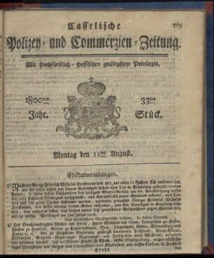 33tes Stueck, Montag den 11ten August 1800