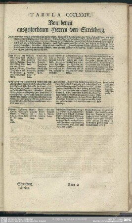 Tabula CCCLXXIV. Von denen ausgestorbenen Herren von Streitberg