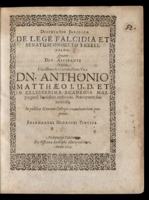 Disputatio Iuridica De Lege Falcidia Et Senatusconsulto Trebelliano