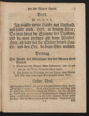 Vortrag. Die Freude der Gläubigen bey den Altaren ihres Gottes ...