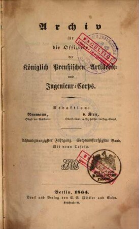 Archiv für die Offiziere der Königlich Preußischen Artillerie- und Ingenieur-Corps. 56 = Jg. 28. 1864