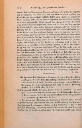 378-380 [Rezension] Die Hymnen des Breviers in Urform und neuen deutschen Nachdichtungen