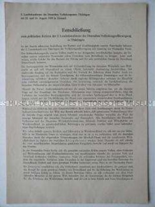 Entschließung zur 2. Landeskonferenz des Deutschen Volkskongresses Thüringen