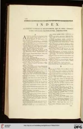 Index auctorum veterum et recentiorum, qui in hisce commentariis citantur illustrantur, emendantur