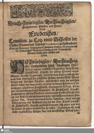 Dem Hochwürdigsten... [Widmung H. Schütz]