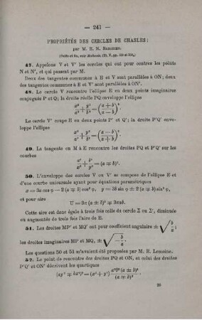 PROPRIÉTÉS DES CERCLES DE CHASLES.