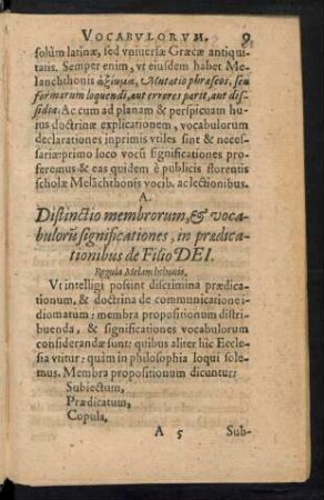 A. Distinctio membrorum & vocabulorum significationes, in praedicationibus de Filio Dei.