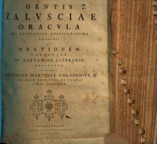 Gentis Zalvsciae Oracvla Rei Literariae Avspicatissima