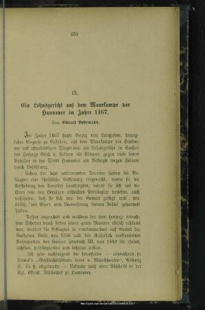 IX. Ein Lehnsgericht auf dem Moorkampe vor Hannover im Jahre 1467