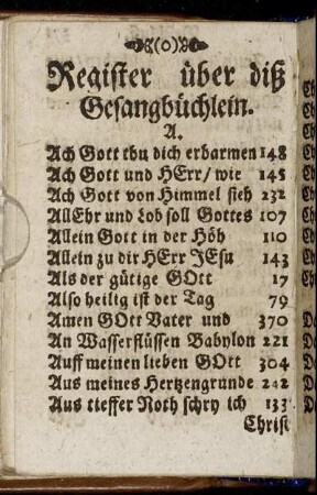 Register über diß Gesangbüchlein.