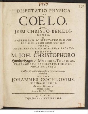 Disputatio Physica De Coelo