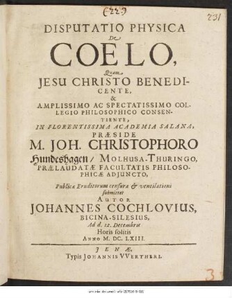 Disputatio Physica De Coelo