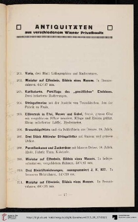 Antiquitäten aus verschiedenem Wiener Privatbesitz (Nr. 201-456)