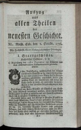 XL. Nachl. Cob. den 2. Octobr. 1756.