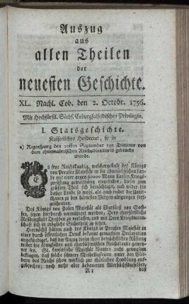 XL. Nachl. Cob. den 2. Octobr. 1756.