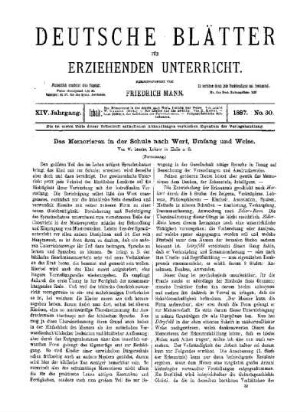 Das Memorieren in der Schule nach Wert, Umfang und Weise : (Fortsetzung)