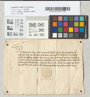 Quittung Gerhards von Kleve-Mark über 200 Gulden für Weinrente. Jacobs dach.
