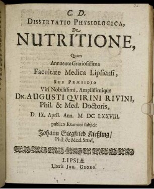Dissertatio Physiologica, De Nutritione