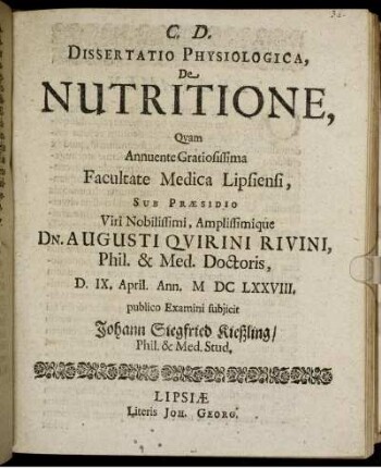 Dissertatio Physiologica, De Nutritione