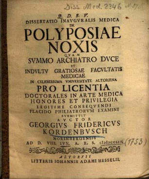 Dissertatio Inavgvralis Medica De Polyposiae Noxis