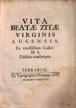 Vita beatae Zitae Virginis Lucensis