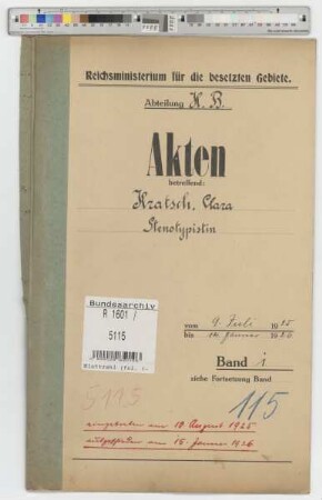 Kratsch, Clara, geb. 9.10.1900, Stenotypistin