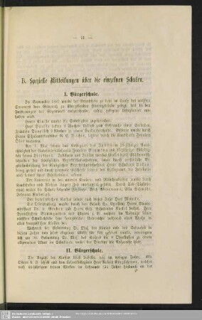 B. Spezielle Mitteilungen über die einzelnen Schulen