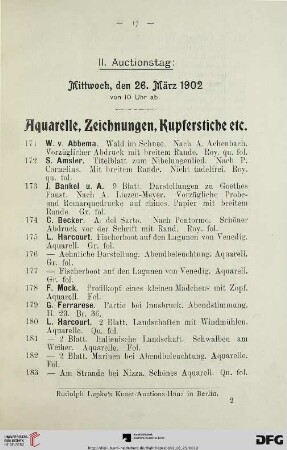 Aquarelle, Zeichnungen, Kupferstiche etc. (Nr. 171-364)