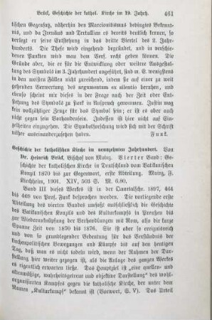461-463 [Rezension] Brück, Heinrich, Das Vatikanische Konzil und der sog. Kulturkampf in Preußen bis zur Anknüpfung von Verhandlungen mit Rom