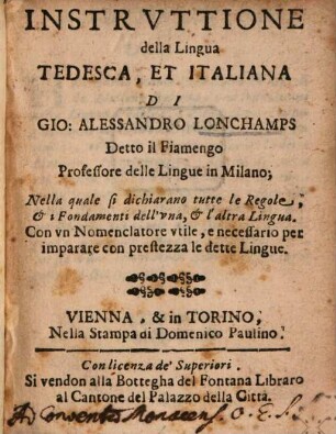 Instruttione della Lingua Tedesca, Et Italiana
