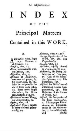 Index of the Principal Matters Contained in this Work.
