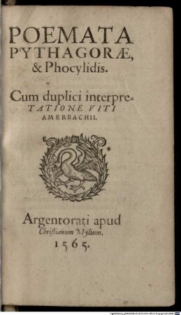 Poemata Pythagorae & Phocylidis