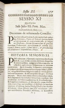 Sessio XI. Quæ est prima Sub Julio III. Pont. Max. Celebrata Calendis Maii. 1551.