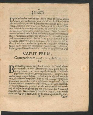 Caput Prius, Centenariorum ... exhibens.