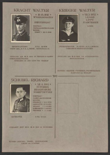 Ehrenbuch für die Gefallenen und Vermissten des Zweiten Weltkriegs; Fotos, Lebensdaten (Blatt 201-250, August bis Oktober)