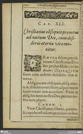 Cap. XLI. Christianus obsequio promtus ad nutum Dei, cum desiderio aeternae vitae moritur