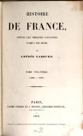 Histoire de France, depuis les origines gauloises jusqu'à nos jours. 20