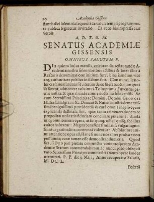 Senatus Academiae Gissensis Omnibus Salutem