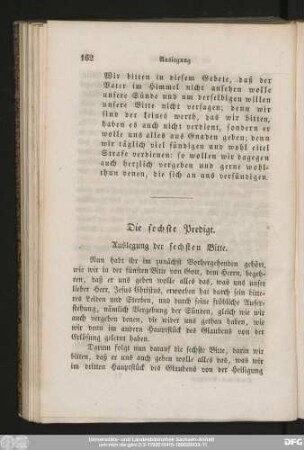 Die sechste Predigt. Auslegung der sechsten Bitte.
