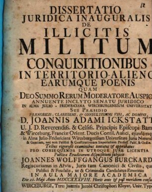 Diss. ... inaug. de illicitis militum conquisitionibus in territorio alieno earumque poenis