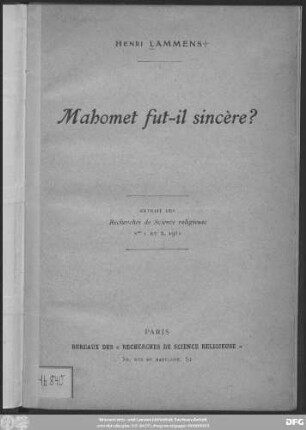 Mahomet fut-il sincère?