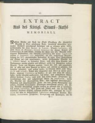 Extract Aus des Königl. Staats-Raths Memoriali.