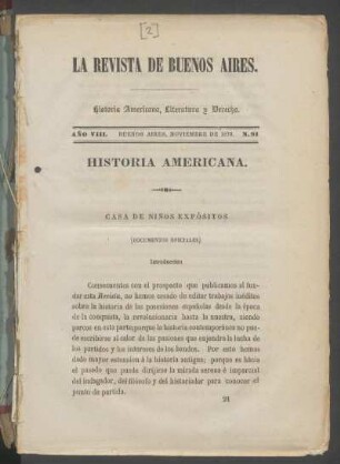Historia americana : casa de niños expósitos ; documentos oficiales