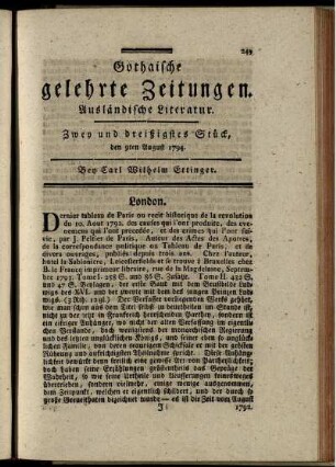 Zwey und dreißigstes Stück, den 9ten August 1794.