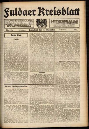 Dritte Ausgabe vom Samstag, den 16. September 1911.
